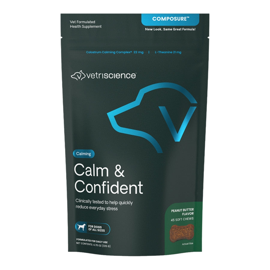 VetriScience Calm & Confident Calming Chews for Dogs – Peanut Butter, 45 Count