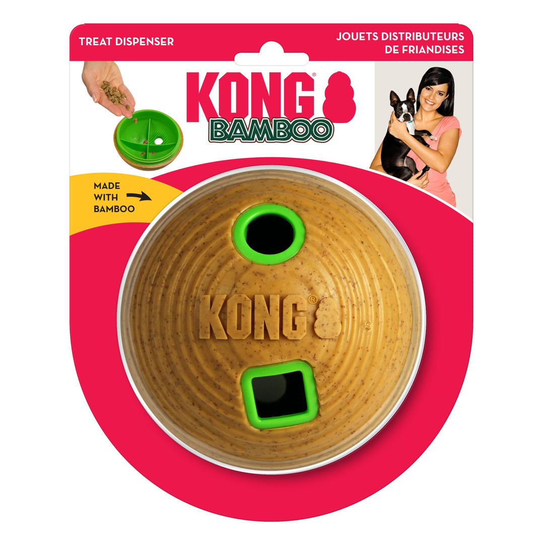 KONG Bamboo Treat Dispenser Ball Dog Toy Tan Medium 4.75in