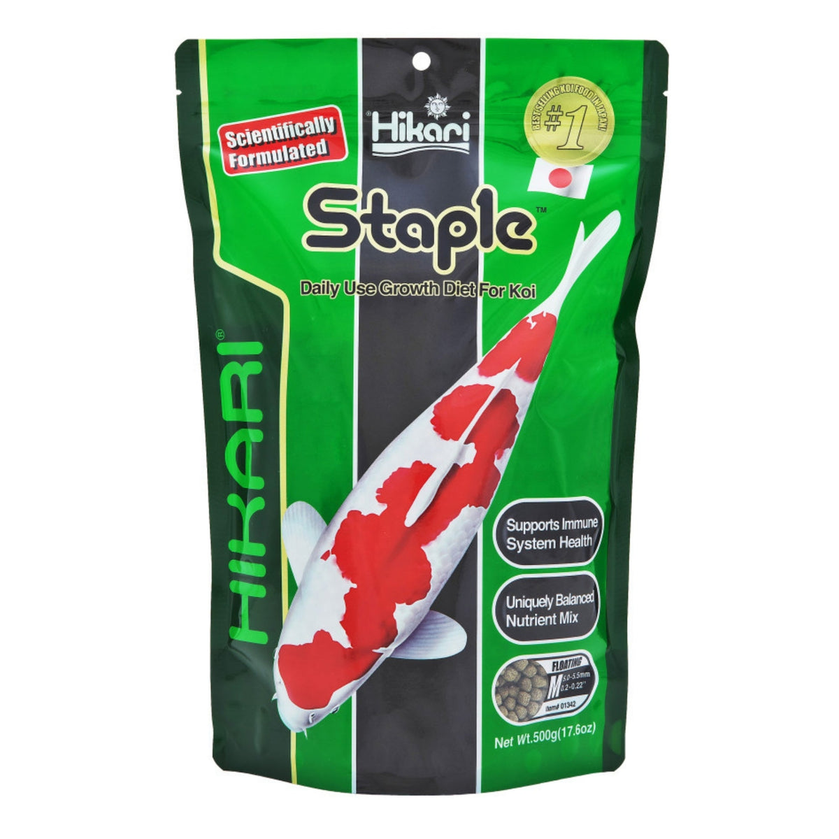 Hikari USA Staple Growth Formula Pellet Fish Food for Koi and Other Pond Fishes 1ea/17.6 oz, MD