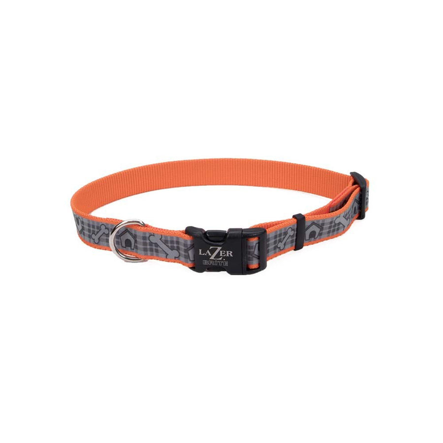 Coastal Lazer Brite Reflective Adjustable Dog Collar Orange Dog Houses 3/8x12