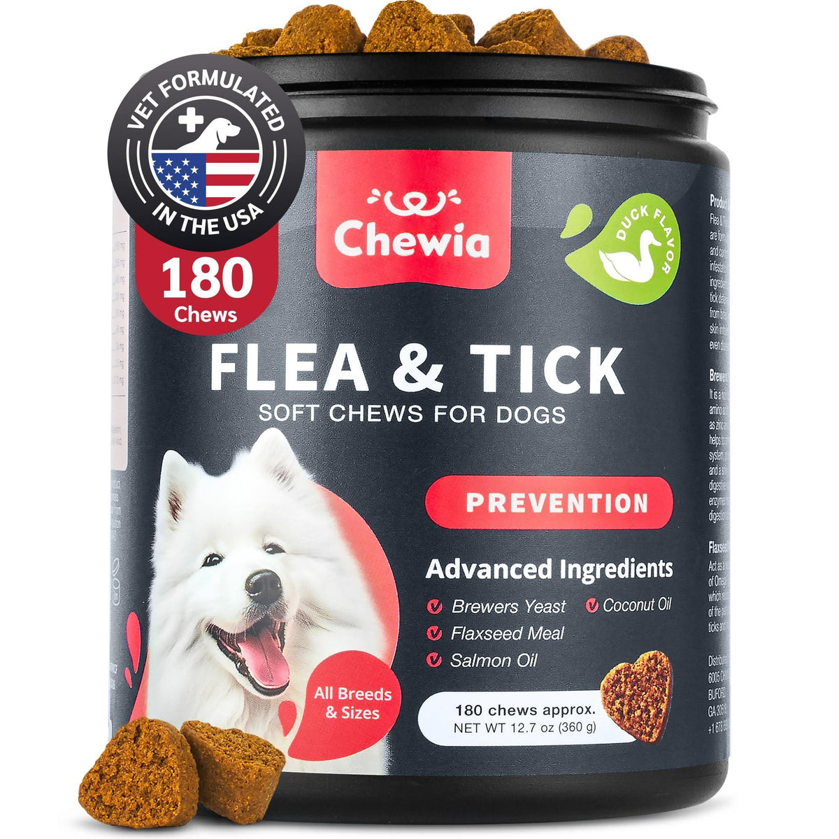 Chewia Flea & Tick Soft Chews for Dogs – 180 Count
