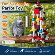 Bird Chewing Toy for Small & Medium Parrots, Wood Blocks & Rope