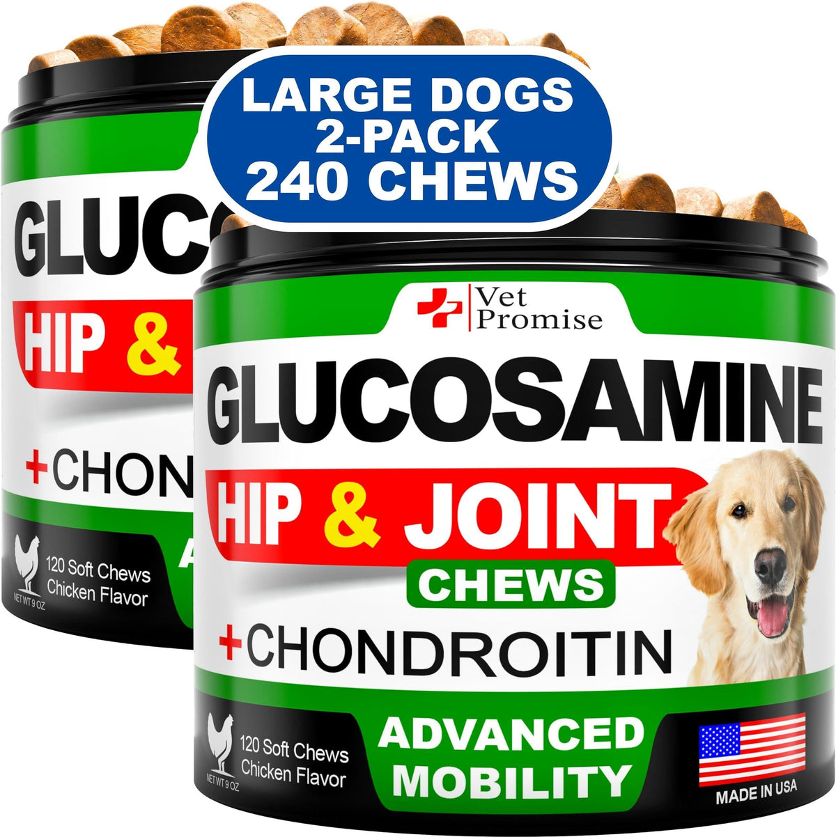 Glucosamine Hip & Joint Chews for Dogs – 240 Count, 2-Pack