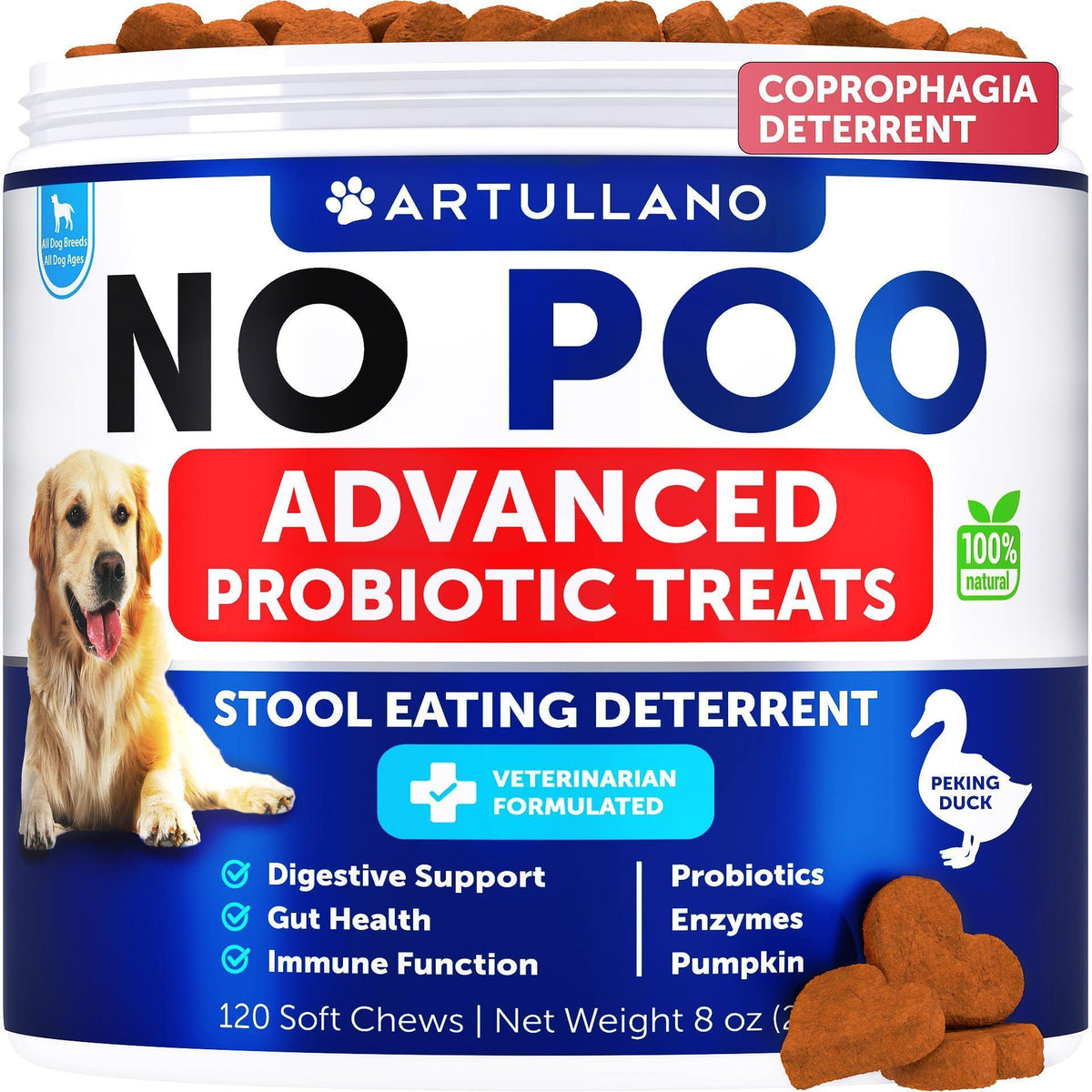 Artullano No Poo Coprophagia Deterrent Soft Chews for Dogs – 120 Count