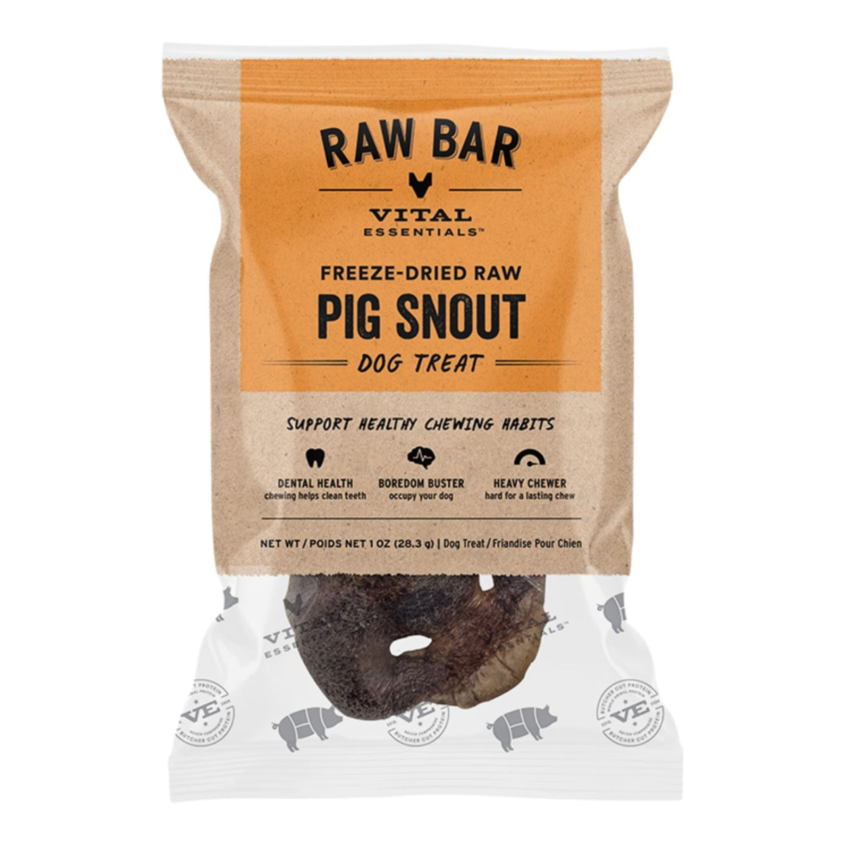 Vital Essentials Dog Raw Bar Freeze-Dried Raw Pig Snout Treat 1oz. - (Case of 34)