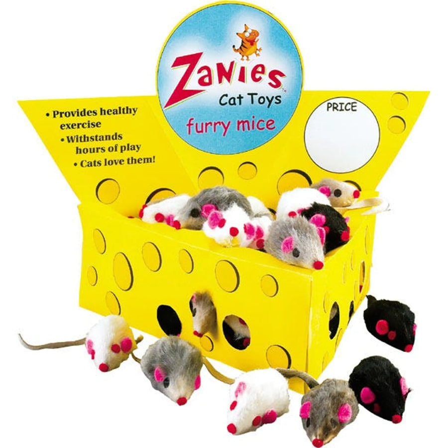 Zanies cheese wedge display box with 60 fur mouse cat toys