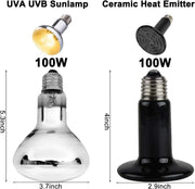 15" Dual Reptile Light Fixture with 100W UVA UVB & Ceramic Heat Lamp