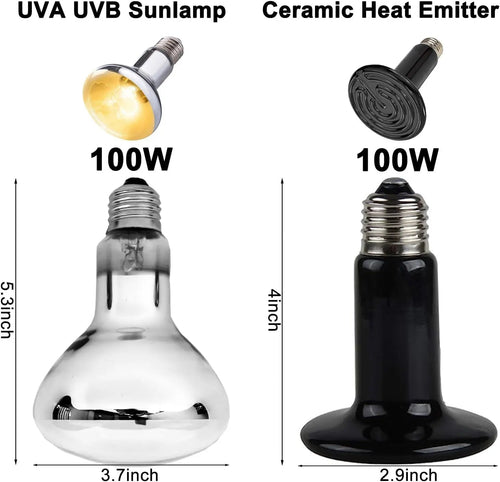 15" Dual Reptile Light Fixture with 100W UVA UVB & Ceramic Heat Lamp