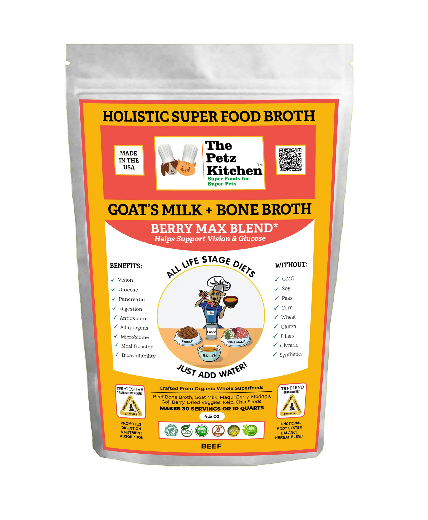 Goat's Milk + Bone Broth Berry Max Powder for Dogs & Cats – Antioxidant, Vision & Wellness Support