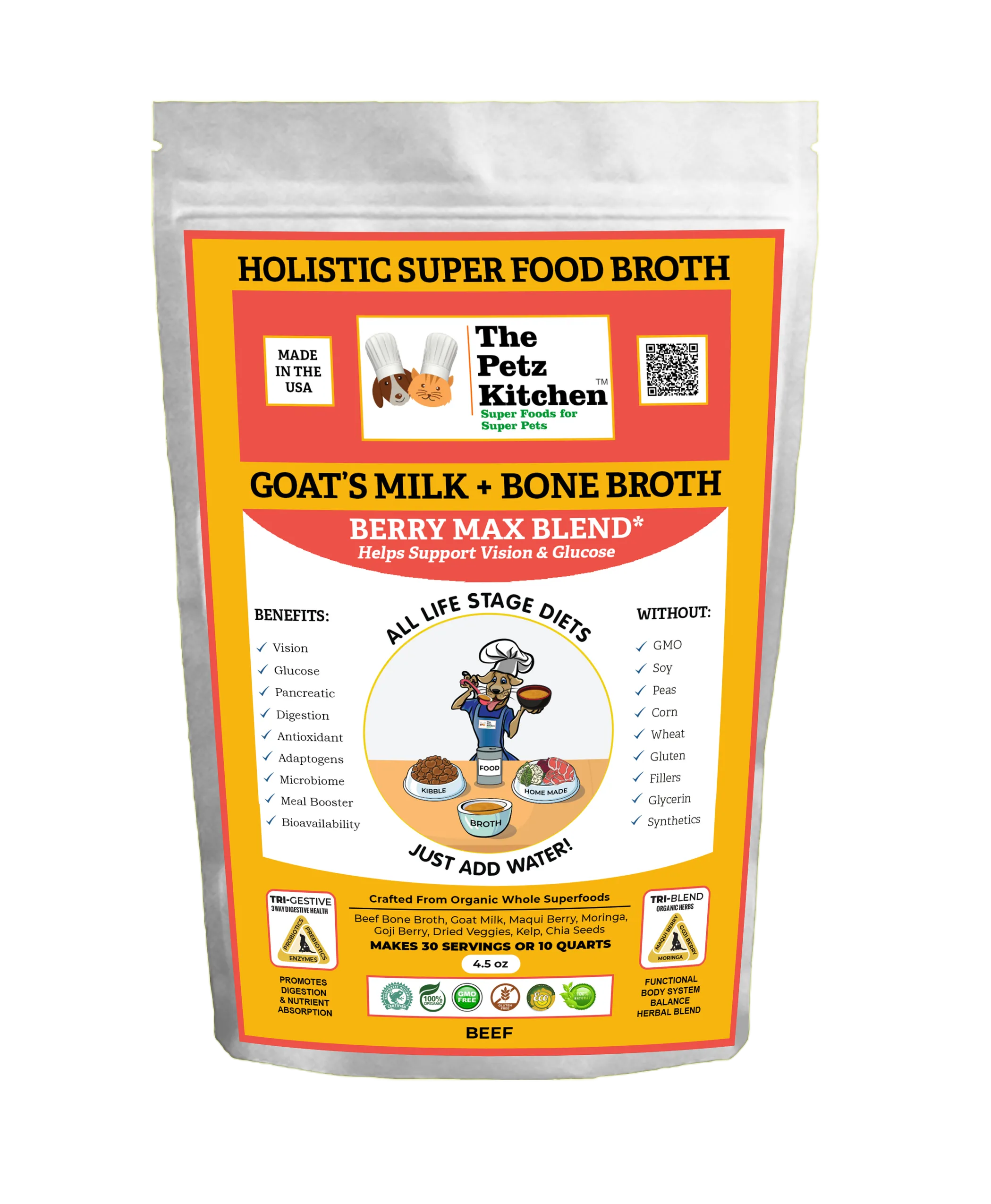 Goat's Milk + Bone Broth Berry Max Powder for Dogs & Cats – Antioxidant, Vision & Wellness Support