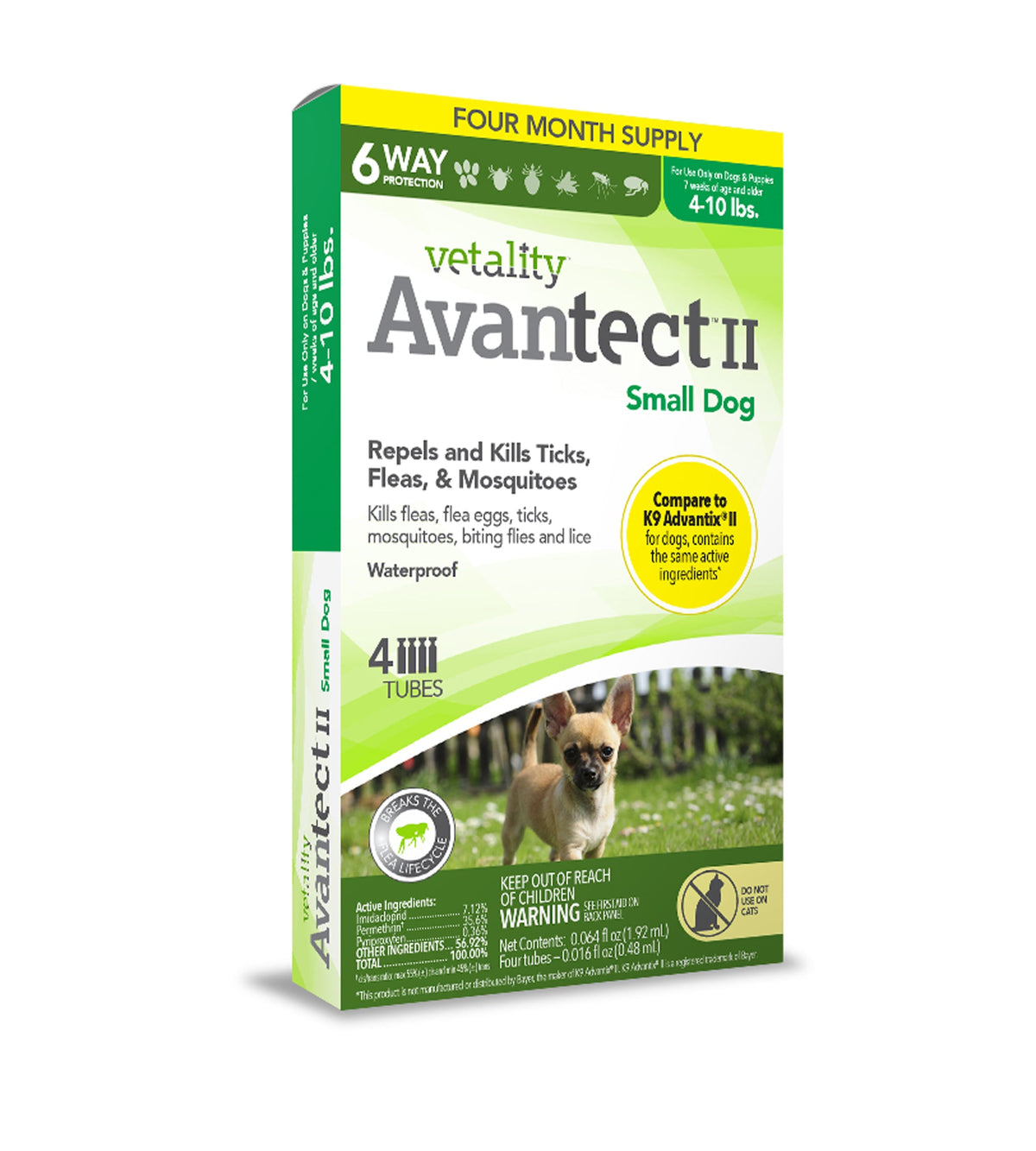 Vetality Avantect II Flea & Tick for Smalll Dogs 4-10 lbs 4 Doses