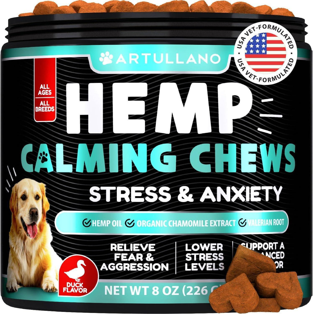 Artullano Dog Calming Soft Chews with Turmeric & Valerian – 120 Count