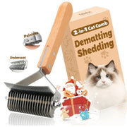 2-in-1 Cat Dematting & Deshedding Brush Undercoat Rake for Long Hair Cats