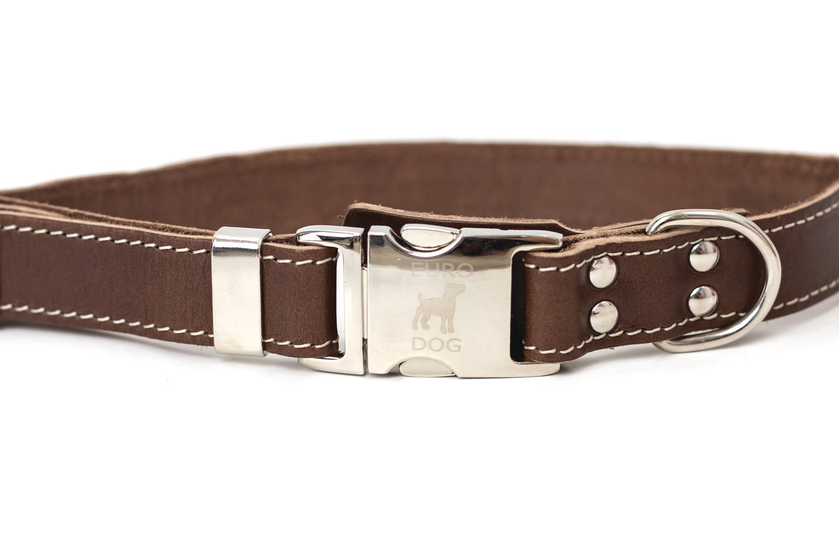 Euro-Dog Pro Line Quick-Release Leather Dog Collar with Metal Buckle