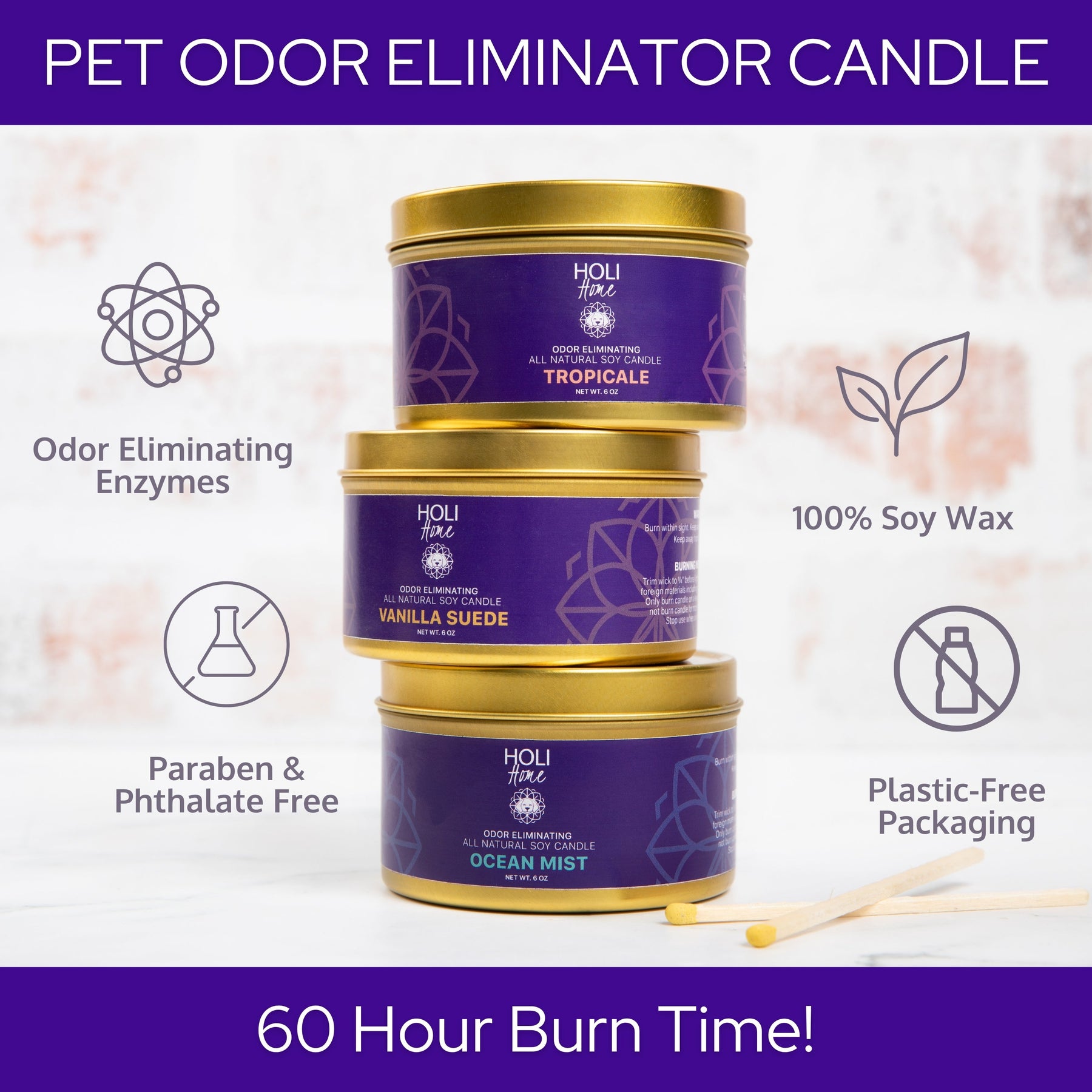 HOLI All-Natural Soy Wax Pet Odor Eliminator Candle
