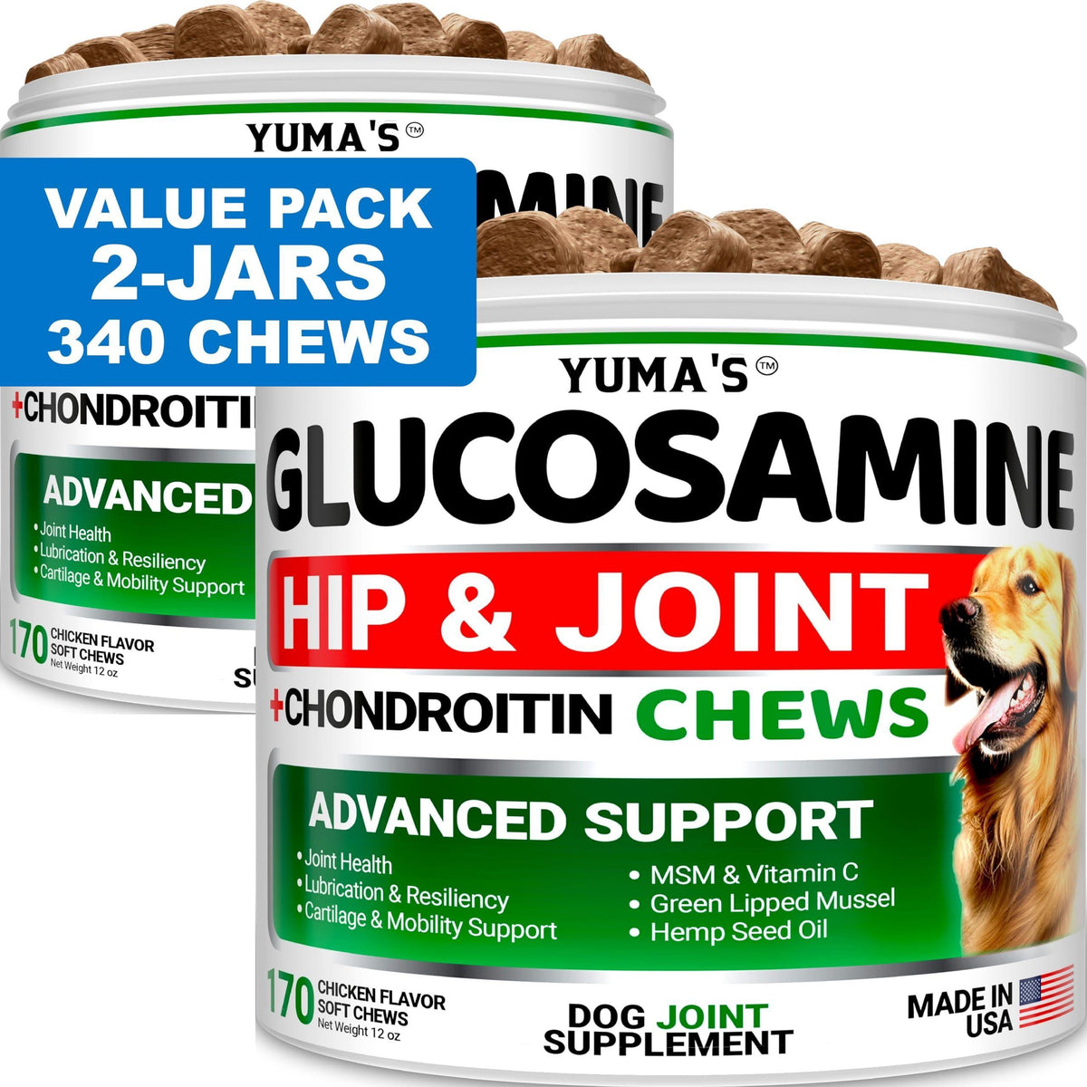 Glucosamine Hip & Joint Chews for Dogs – 2-Pack