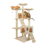 Armarkat 74" Real Wood Multi-Level Cat Tree & Tower with Dual Condos, Ramps & Perches – Beige