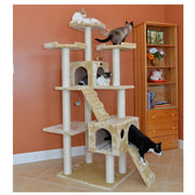 Armarkat 74" Real Wood Multi-Level Cat Tree & Tower with Dual Condos, Ramps & Perches – Beige