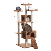 Armarkat 74" Real Wood Multi-Level Cat Tree & Tower with Dual Condos, Ramps & Perches – Beige