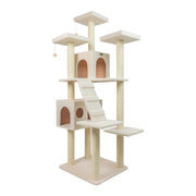 Armarkat 77" Real Wood Classic Cat Tree with Dual Condos, Ramp & Multi-Level Perches – Ivory