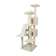 Armarkat 77" Real Wood Classic Cat Tree with Dual Condos, Ramp & Multi-Level Perches – Ivory