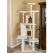 Armarkat 77" Real Wood Classic Cat Tree with Dual Condos, Ramp & Multi-Level Perches – Ivory