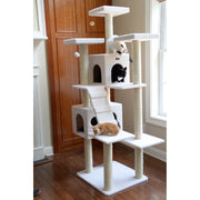 Armarkat 77" Real Wood Classic Cat Tree with Dual Condos, Ramp & Multi-Level Perches – Ivory