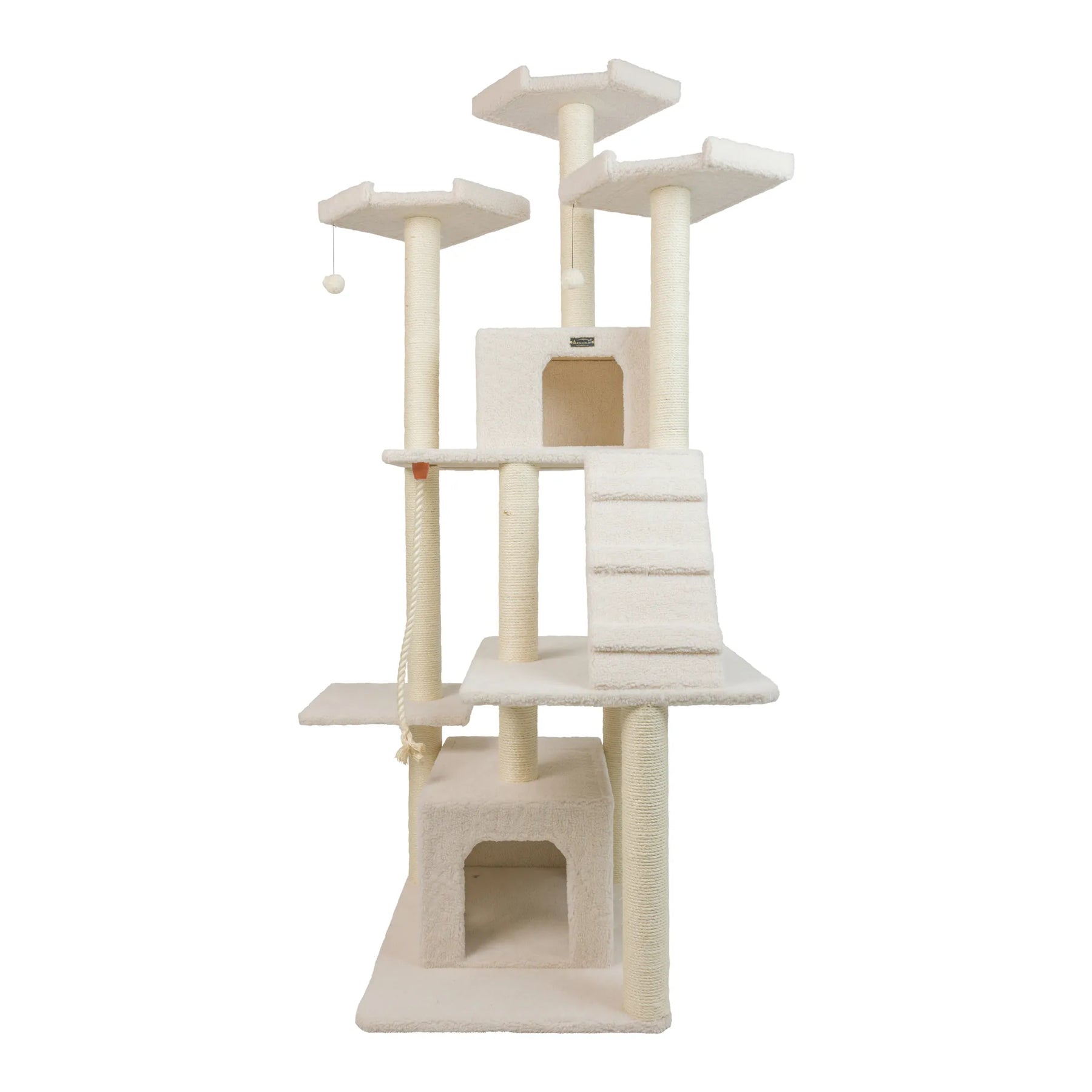 Armarkat 82" Real Wood Cat Tree & Tower with Dual Condos, Ramp & Rope Swing – Ivory available at Pristine Pet Supply - image 2
