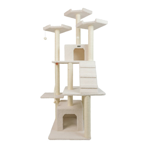 Armarkat 82" Real Wood Cat Tree & Tower with Dual Condos, Ramp & Rope Swing – Ivory available at Pristine Pet Supply - image 1
