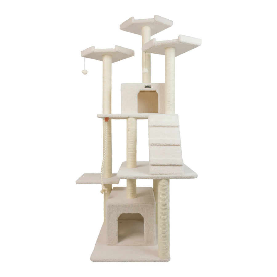 Armarkat 82" Real Wood Cat Tree & Tower with Dual Condos, Ramp & Rope Swing – Ivory available at Pristine Pet Supply - image 1