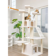 Armarkat 82" Real Wood Cat Tree & Tower with Dual Condos, Ramp & Rope Swing – Ivory