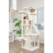 Armarkat 82" Real Wood Cat Tree & Tower with Dual Condos, Ramp & Rope Swing – Ivory