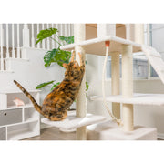 Armarkat 82" Real Wood Cat Tree & Tower with Dual Condos, Ramp & Rope Swing – Ivory