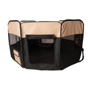 Armarkat XL Portable Pet Playpen – Foldable Indoor & Outdoor Dog & Cat Playpen, Black & Beige
