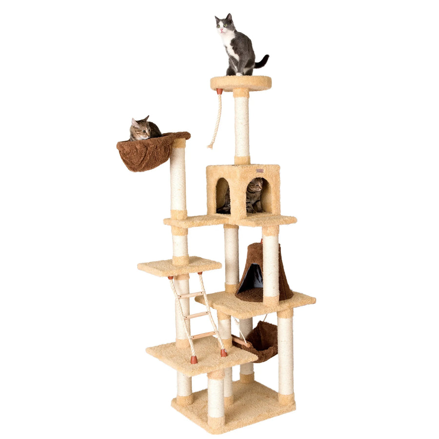 Armarkat 78" Real Wood Cat Tree & Tower with Condo, Rope Ladder, Basket & Teepee – Goldenrod available at Pristine Pet Supply - image 1