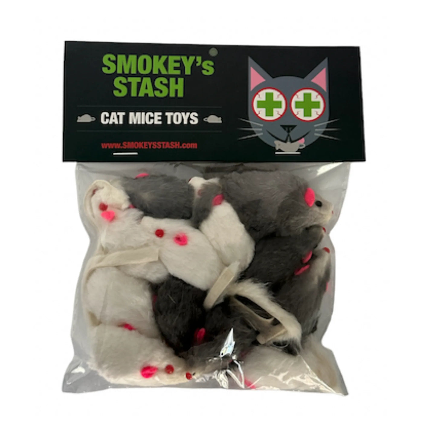 Smokey's Stash Rabbit Fur Mouse Cat Toys – 12 Pack Interactive Cat & Kitten Toys