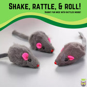 Smokey's Stash Rabbit Fur Mouse Cat Toys – 12 Pack Interactive Cat & Kitten Toys
