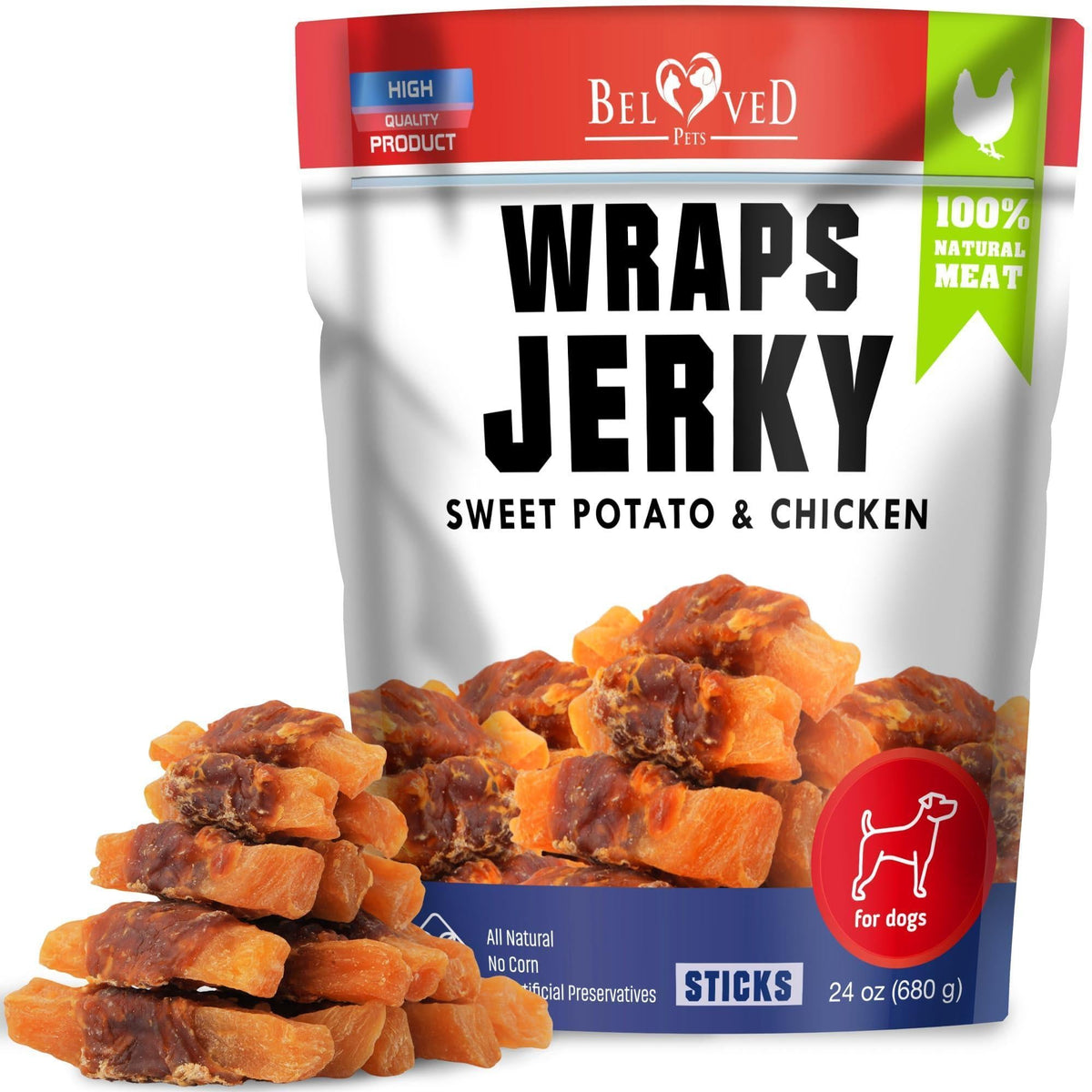 Beloved Pets Wraps Jerky Sweet Potato & Chicken Dog Treats – 24 oz