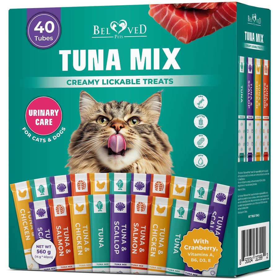 Beloved Pets Tuna Urinary Care Creamy Lickable Cat Treats – 40 Sticks