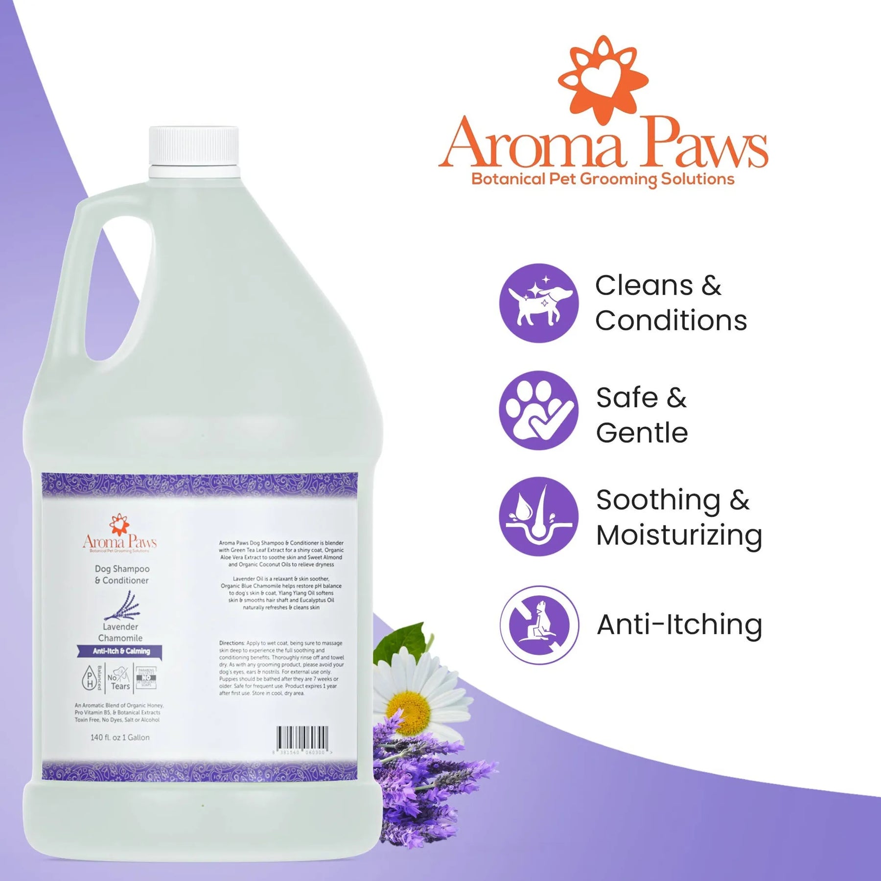 Aroma Paws Lavender Chamomile Dog Shampoo & Conditioner – 1 Gallon Calming Formula