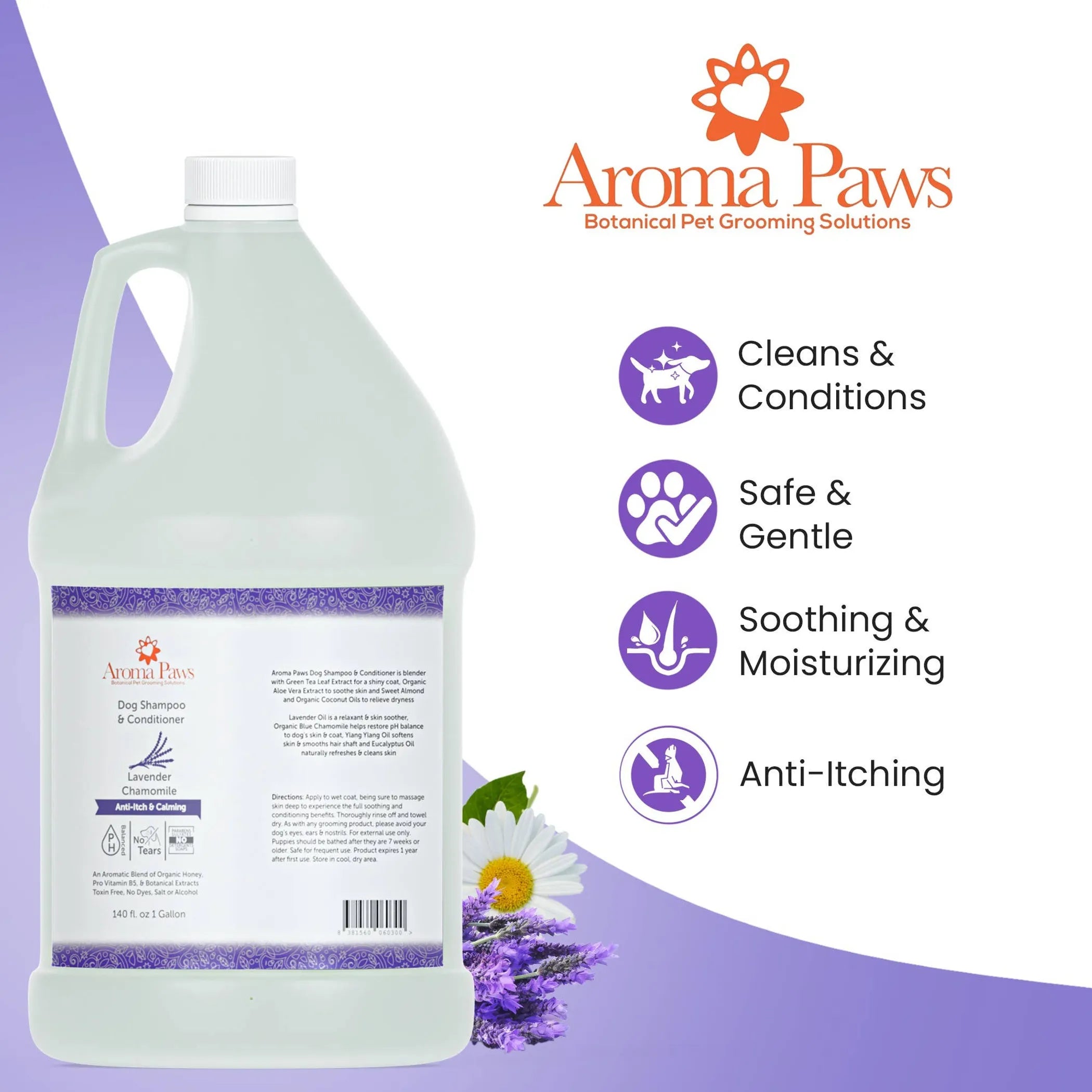 Aroma Paws Lavender Chamomile Dog Shampoo & Conditioner – 1 Gallon Calming Formula