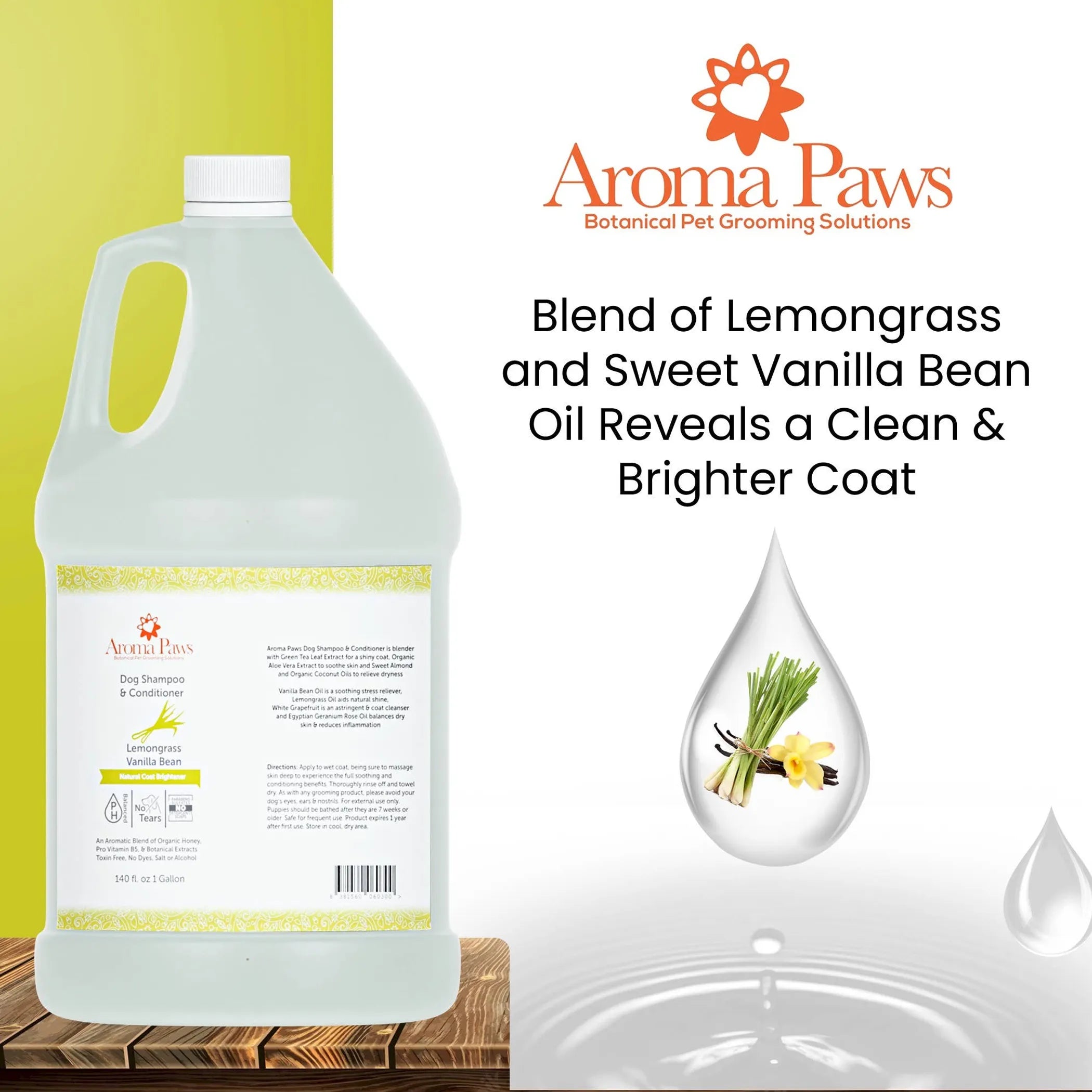 Aroma Paws Lemongrass Vanilla Bean Dog Shampoo & Conditioner – 1 Gallon