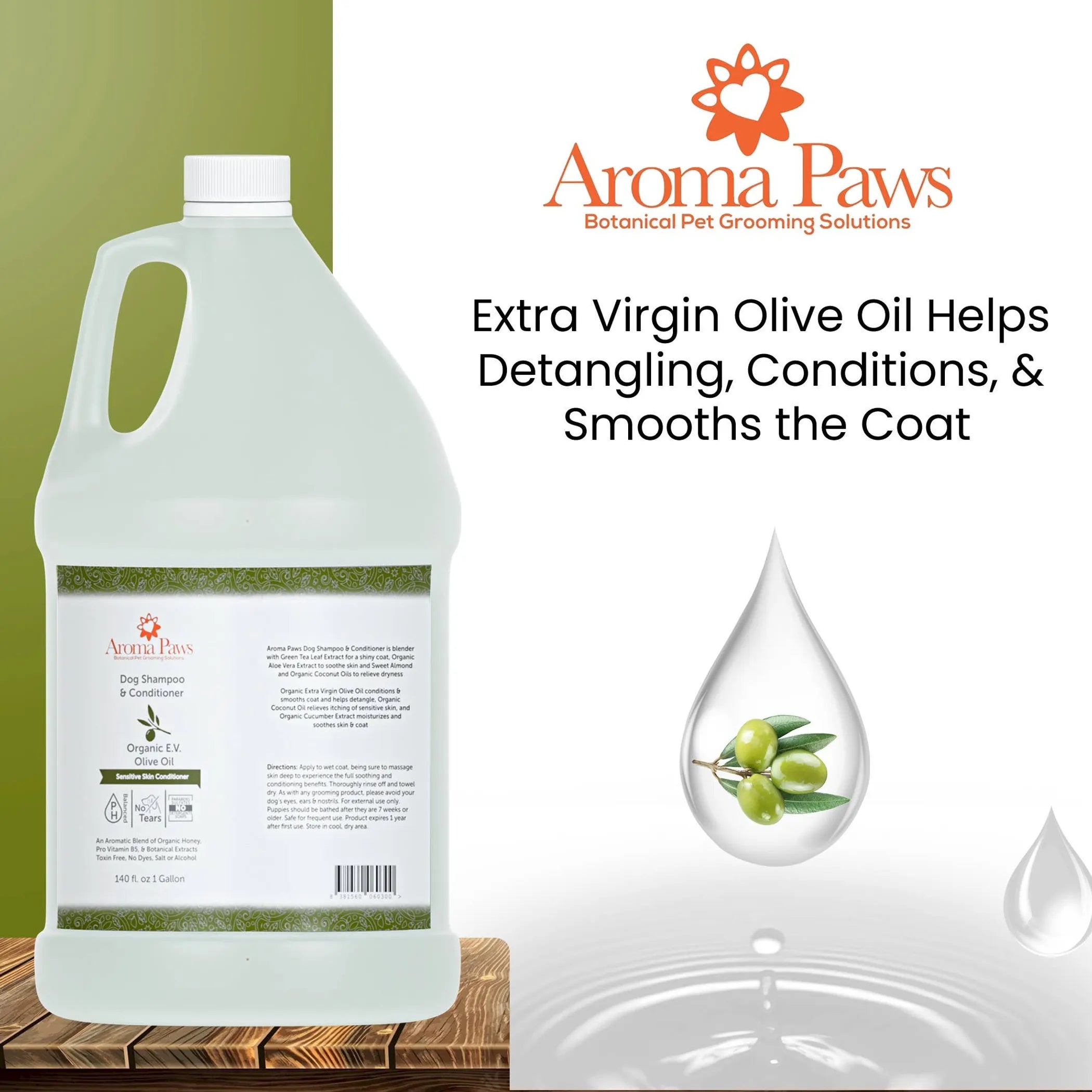 Aroma Paws Ultra Sensitive Olive Oil Pet Shampoo & Conditioner – 1 Gallon for Sensitive Skin