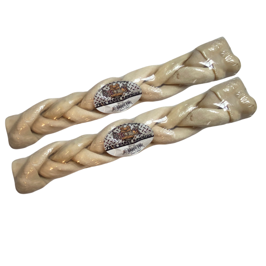 ChewMax 14–15 Inch Braided Rawhide Sticks – 2 Pack