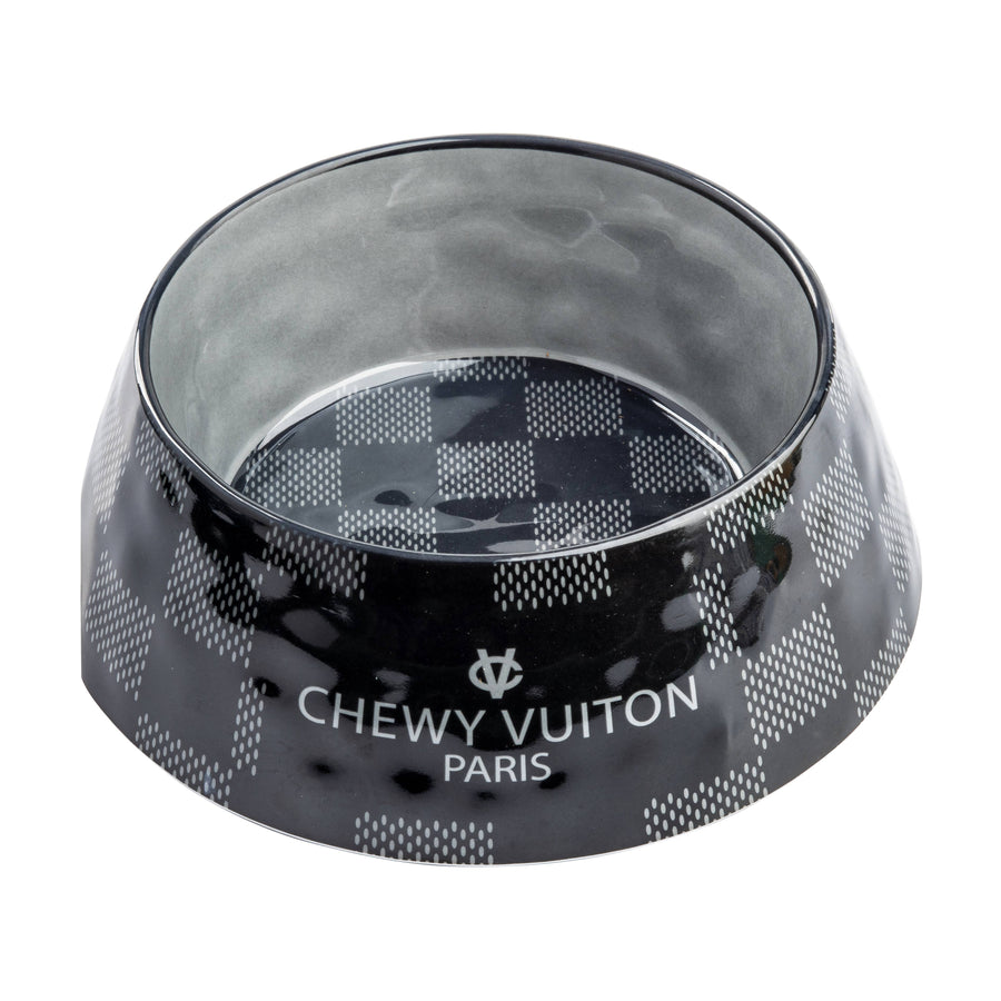 Haute Diggity Dog Black Checker Chewy Vuiton Bowl by Haute Diggity Dog - dog toy
