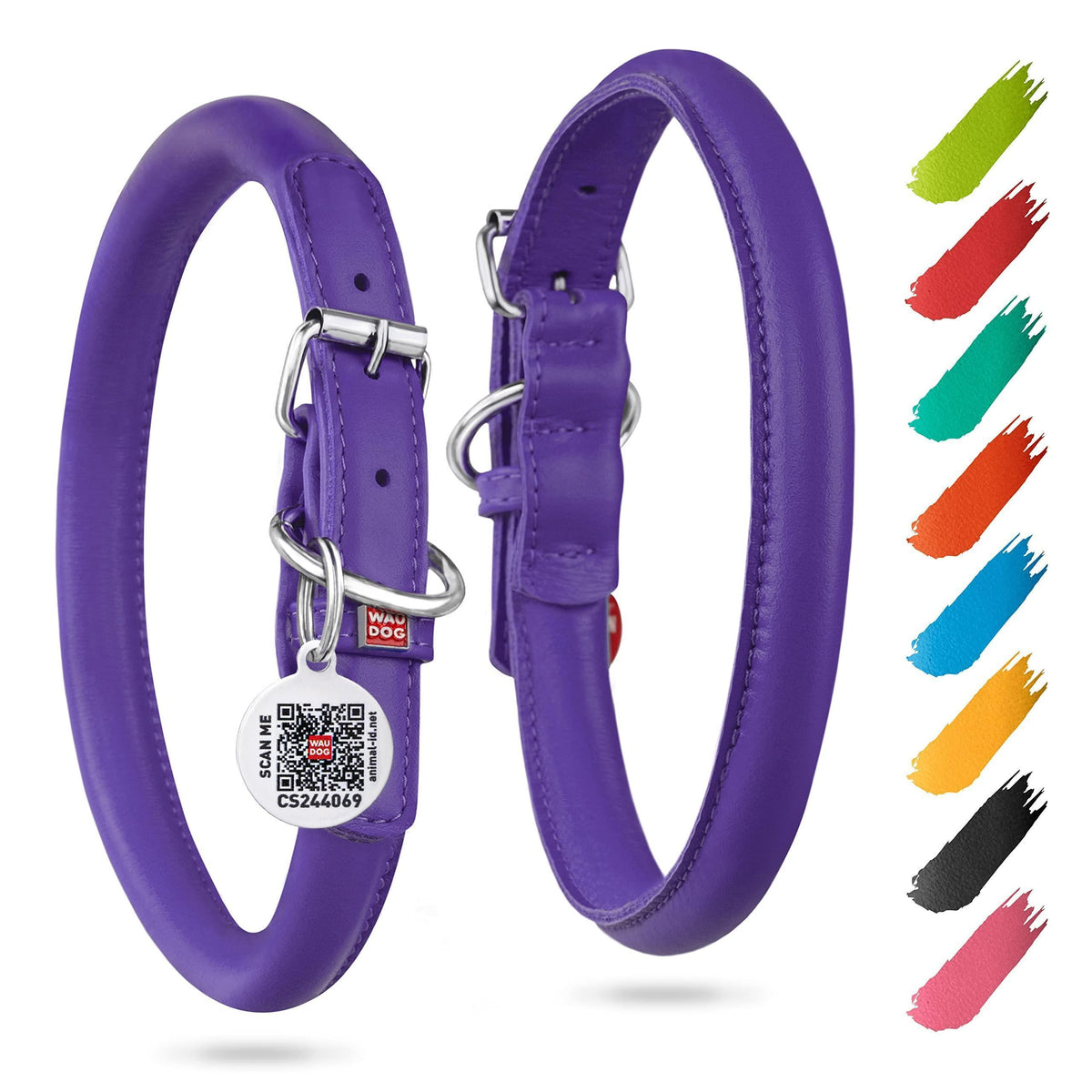 Purple Rolled Leather Dog Collar – 8–10 in Neck