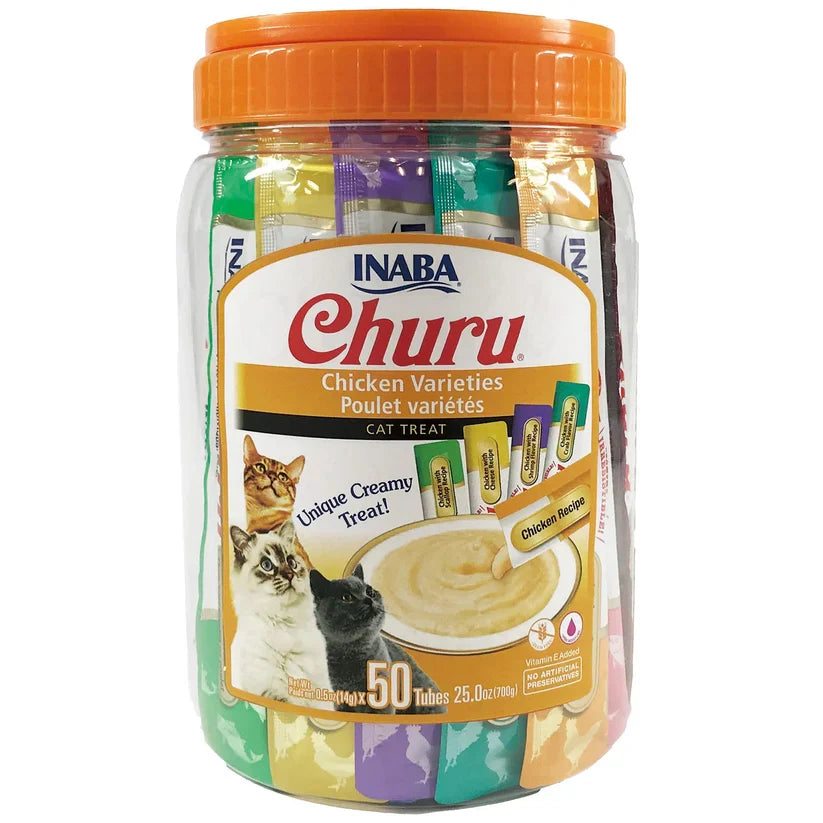INABA Churu Chicken Variety Lickable Cat Treats - 50 Tubes