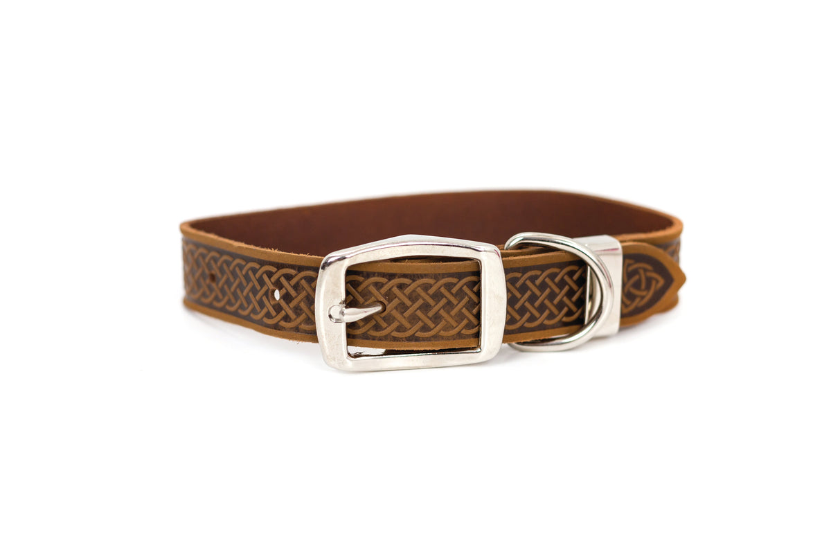 Euro-Dog Celtic Double Buckle Style Leather Dog Collar