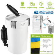 External aquarium canister filter with 400 liter per hour flow rate