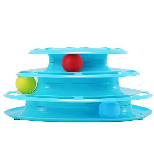 Blue four-layer interactive ball track tower toy for cats